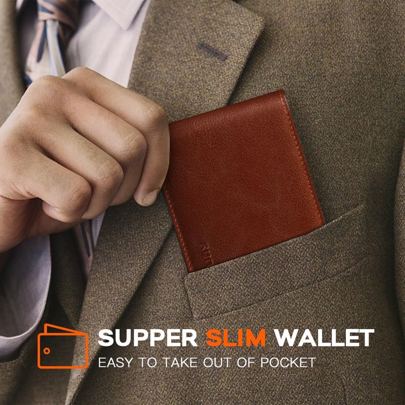 RUNBOX Wallet for Men Slim Leather Bifold RFID Blocking Minimalist Front Pocket Design with Gift Box - Image 5